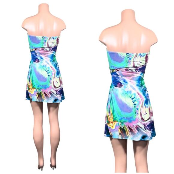 SKY WATERCOLOR MINI DRESS SZ L $120 - Picture 6 of 11